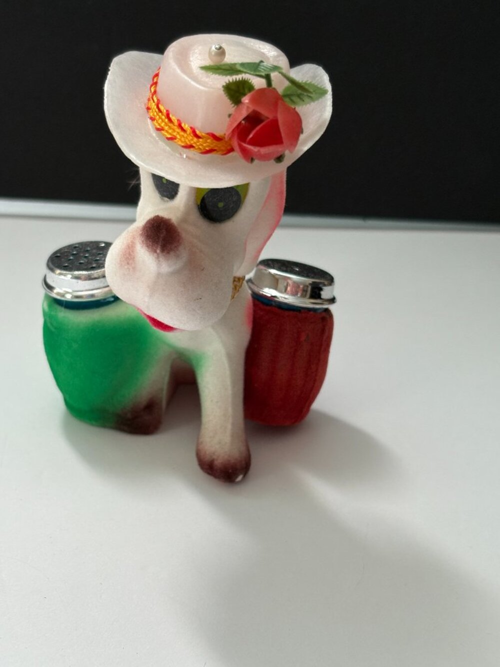 Vintage Kitch Dog w/Hat Salt/Paper Shaker Set